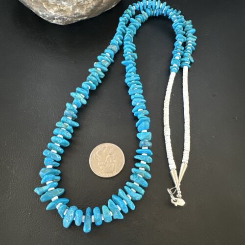 Navajo Blue Kingman Turquoise Pendant Necklace | Sterling Silver | 32" | Authentic Native American Handmade | 16069