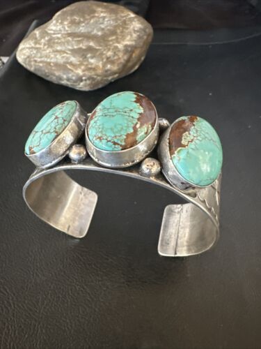Native American Men's Navajo Blue #8 Turquoise Cuff Bracelet | Sterling Silver | 14993