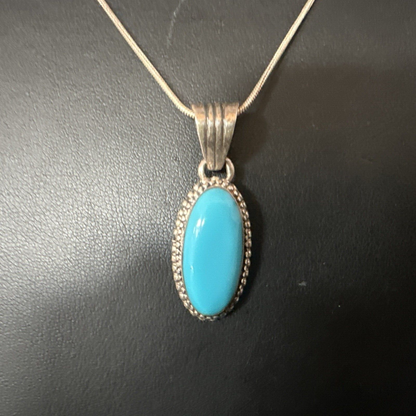 Navajo Blue Turquoise Pendant Necklace | Sterling Silver Chain | Authentic Native American Handmade | 20" | 12601