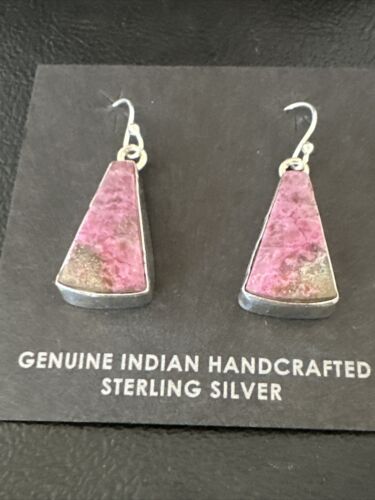Purple Mojave Turquoise Dangle Earrings | Sterling Silver | Authentic Native American Handmade | 15788