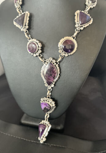 Navajo Sugilite Lariat Necklace | Sterling Silver Pendant | 30" | Authentic Native American Handmade | 16753