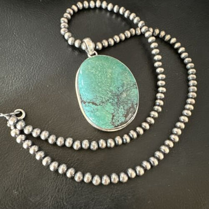 Navajo Blue Spiderweb Turquoise Pendant Necklace | Sterling Silver | Authentic Native American Handmade | 16195