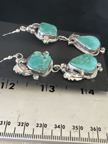 Navajo Blue Kingman Turquoise Dangle Earrings | Sterling Silver | Authentic Native American Handmade | 15185