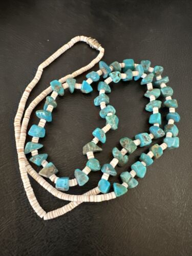 Navajo Kingman Turquoise Shell Necklace | Sterling Silver | 28" | Authentic Native American Handmade | 17401
