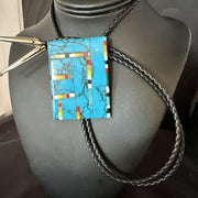 Men's Turquoise Orange Spiny Oyster Bolo Tie | Sterling Silver | Santo Domingo | 15501