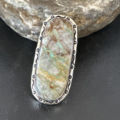 Navajo Ribbon Boulder Green Turquoise Ring | Sterling Silver | Sz 8 | Authentic Native American Handmade | 16383