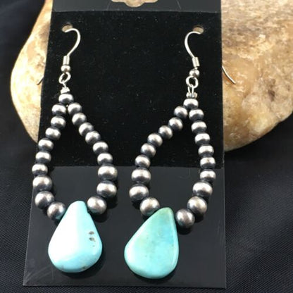 Navajo Blue Cluster Turquoise Dangle Earrings | Sterling Silver | 2" | Authentic Native American Handmade | 1983