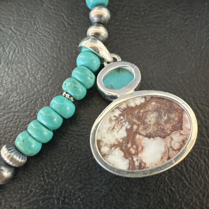 Navajo Wild Horse | Blue Kingman Turquoise Pendant Necklace | Sterling Silver | 17571