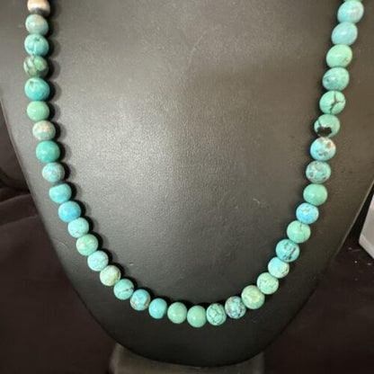 Navajo Blue Turquoise Necklace | Sterling Silver Pearls | 22" | Authentic Native American Handmade | 16951