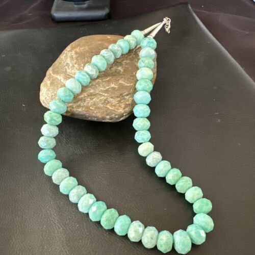 Navajo Sterling Silver Amazonite Bead Necklace | 12mm | 18" | Authentic Native American Handmade | 17302