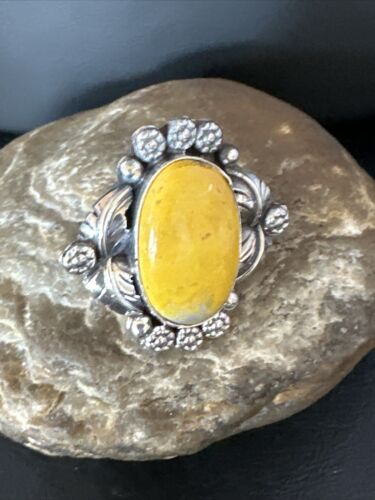Navajo Yellow Bumble Bee Jasper Ring | Sterling Silver | Sz 10 | Authentic Native American Handmade | 14949