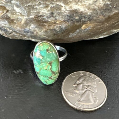 Navajo Green Mojave Turquoise Ring | Sterling Silver | Sz 8 | Authentic Native American Handmade | 15925