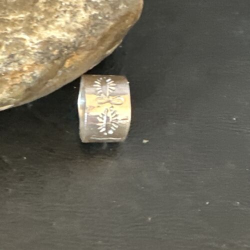 Men's Wide Band Navajo Stamped Ring | Sterling Silver | Sz 9.5 | Authentic Native American Handmade | 14977