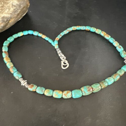 Navajo Blue Turquoise Graduated Necklace | Sterling Silver | Authentic Native American | 18" | 15268