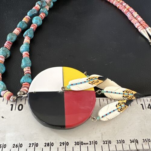 Santo Domingo Multicolor Spiny Inlay Feather Pendant Necklace | Sterling Silver | 24" | 16856