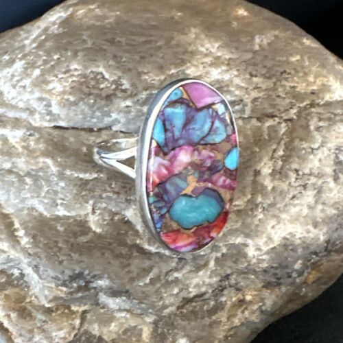 Navajo Turquoise Spiny Oyster Ring | Sterling Silver | Sz 8 | Authentic Native American Handmade | 16610