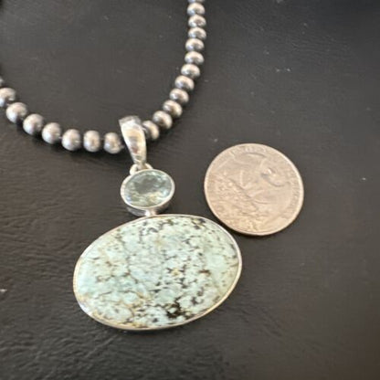 Navajo Dry Creek Turquoise Topaz Pendant Necklace | Sterling Silver | Authentic Native American Handmade | 16316