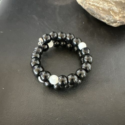 Memory Wire Stainless Steel Bracelet | Black Onyx & Mother of Pearl Beads | 17619