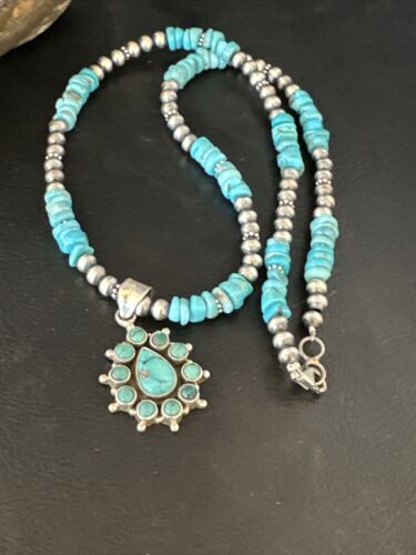 Navajo Kingman Turquoise Pendant Necklace | Sterling Silver | Native American Handmade | 14828