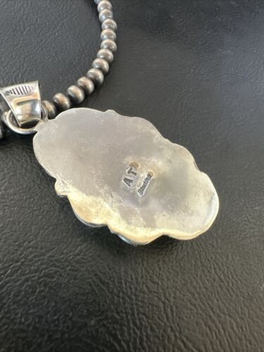 Navajo Blue Turquoise Pendant Necklace | Sterling Silver Pearls | Authentic Native American Handmade | 15640