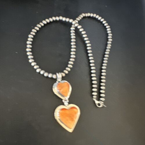 Navajo Spiny Oyster Heart Pendant Necklace | Sterling Silver | Authentic Native American Handmade | 15016