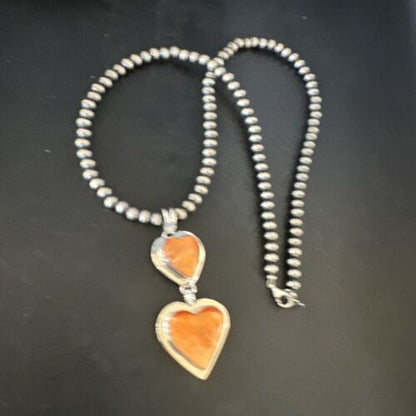 Navajo Spiny Oyster Heart Pendant Necklace | Sterling Silver | Authentic Native American Handmade | 15016