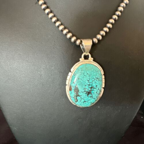 Men's Navajo Blue Spiderweb Turquoise Pendant Necklace | Sterling Silver | Authentic Native American Handmade | 16200