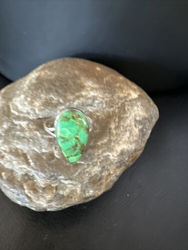 Navajo Green Mojave Turquoise Ring | Sterling Silver | Sz 10 | Authentic Native American Handmade | 15602