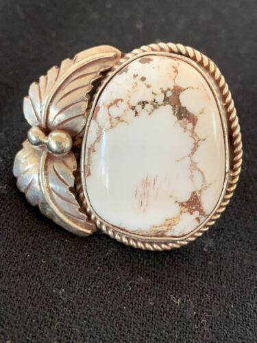 Southwestern Navajo White Buffalo Turquoise Ring | Sterling Silver | Sz 8.5 | 00317