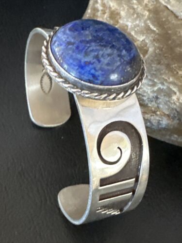 Navajo Blue Denim Lapis Sterling Silver Cuff Bracelet | Authentic Native American Handmade | 15982