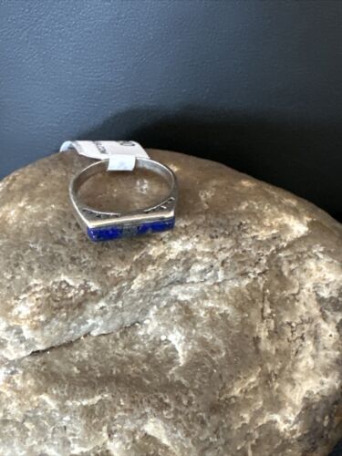 Navajo Navy Blue Lapis Inlay Ring | Sterling Silver | Sz 7 | Authentic Native American Handmade | 11290 - Masha USA