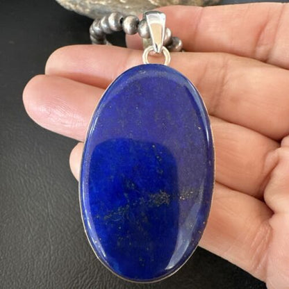 Navajo Blue Lapis Pendant with Pearls | Sterling Silver Necklace | 20" | Authentic Native American Handmade | 16910