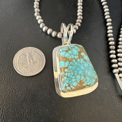 Men's Blue #8 Turquoise Pendant Necklace | Navajo Sterling Silver | Authentic Native American Handmade | 14973