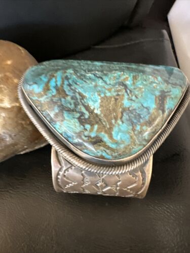 Navajo Blue Turquoise Cuff Bracelet | Sterling Silver | Authentic Native American Handmade | 15986