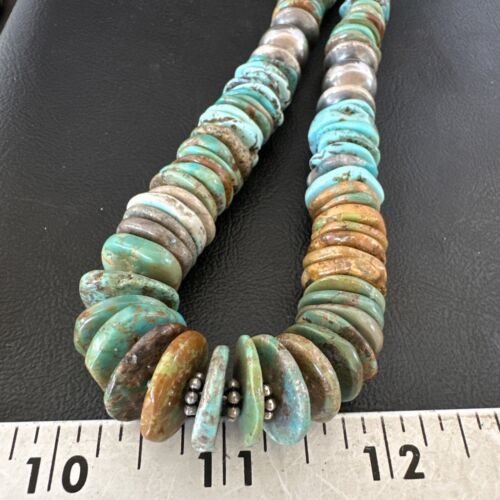Navajo Blue Green Turquoise Necklace | Sterling Silver | Authentic Native American | 25" | 17054