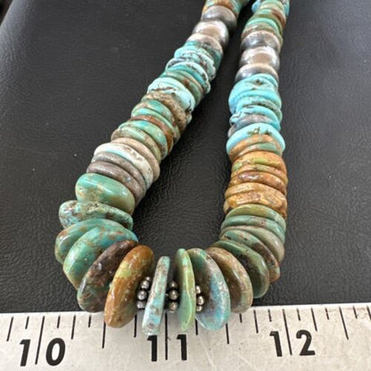Navajo Blue Green Turquoise Necklace | Sterling Silver | Authentic Native American | 25" | 17054
