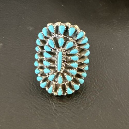 Navajo Blue Turquoise Cluster Ring | Authentic Native American Sterling Silver | Multi-Stone | Adjustable Sz 7 | 15703