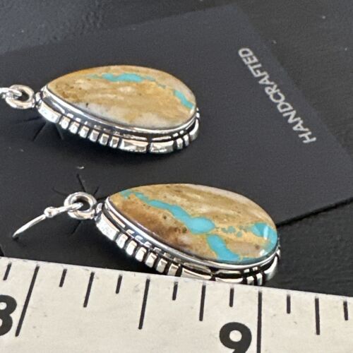 Navajo Blue Boulder Turquoise Dangle Earrings | Sterling Silver | Authentic Native American Handmade | 16497