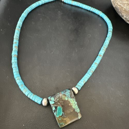 Navajo SpiderWeb Turquoise Heishi Pearls Necklace | Sterling Silver | 20" | Authentic Native American Handmade | 17098