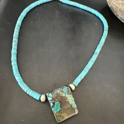Navajo SpiderWeb Turquoise Heishi Pearls Necklace | Sterling Silver | 20" | Authentic Native American Handmade | 17098