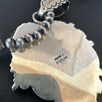 Men's White Buffalo Turquoise Pendant | Navajo Pearl Sterling Silver Necklace  | Native American | 15817