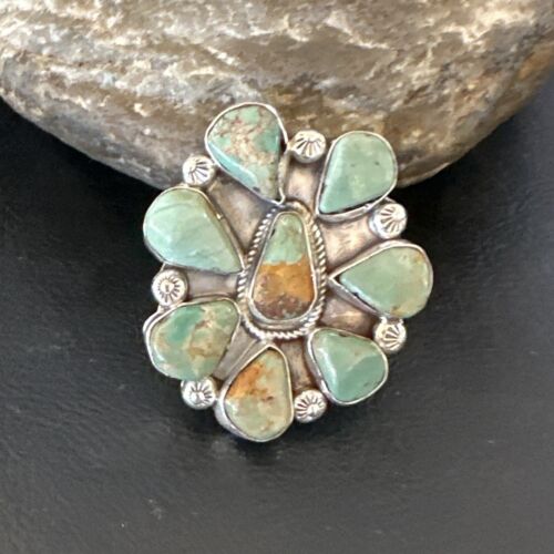 Navajo Green Turquoise Cluster Ring | Authentic Native American Sterling Silver | Multi-Stone | Sz 7 | 16858
