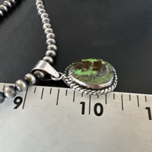 Navajo Green Gaspeite Pendant Necklace | Sterling Silver | Authentic Native American Handmade | 16362