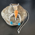 Navajo Blue Turquoise Orange Spiny Oyster Naja Pendant | Sterling Silver | Authentic Native American Handmade | 16411