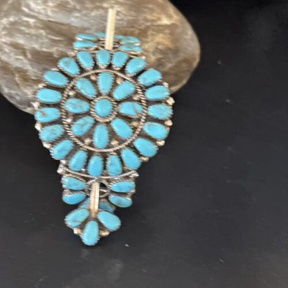 Navajo Blue Turquoise Multi-Stone Hair Barrette | Sterling Silver | 3" | Authentic Native American Handmade | 15206
