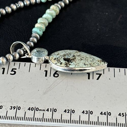 Navajo Green Turquoise Pendant Necklace | Sterling Silver | 21" | Authentic Native American Handmade | 14473