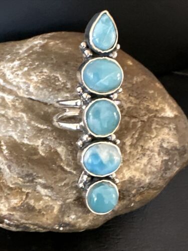 Navajo Blue Larimar Multi-Stone Ring | Authentic Native American Sterling Silver | Multi-Stone | Sz 6.5 | 15981