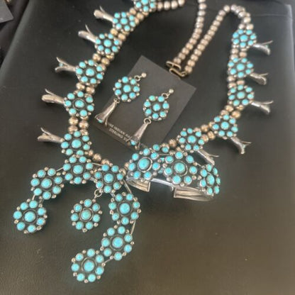 Ultra Rare Old Pawn Kingman Turquoise Squash Blossom Set | Necklace, Bracelet, Pendant, Earrings | Navajo | 15921