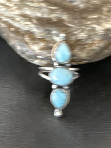 Navajo Women's Cluster Blue Larimar Multi-Stone Ring | Authentic Native American Sterling Silver | Sz 8.5 | 16164