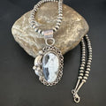 Navajo White Buffalo Turquoise Pendant Necklace | Sterling Silver | Authentic Native American Handmade | 15617